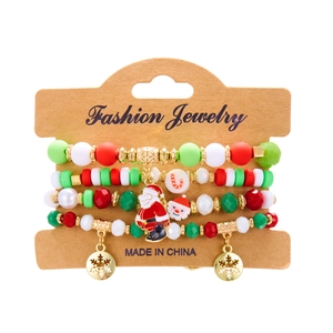 Colorful Christmas beaded bracelet set with Santa Claus and snowflake pendants