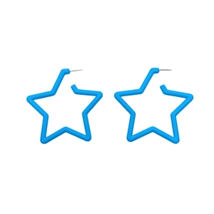 Blue acrylic star hoop earrings with silver needles for women in a minimalist design