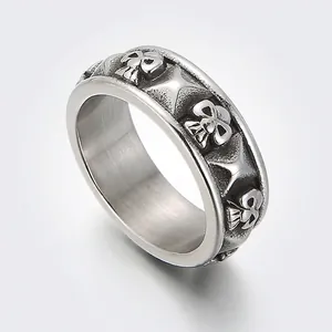 Skull Star Embossed Ring Vintage Gothic Punk Titanium Steel Band For Men Domineering Personality Jewelry