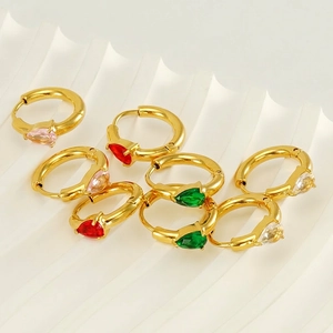 Hoop Earrings Stainless Steel 18K Gold Plated Teardrop Zircon Waterdrop Pear Cut Fashion Jewelry For Women