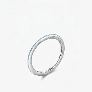 925 Sterling Silver Ring With Turquoise Colored Stone Inlay Engraved Soulmate Message Minimalist Thin Band Jewelry For Women