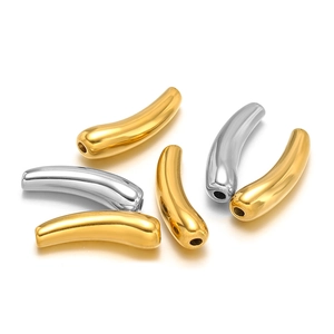 Polished 5x20mm gold and silver stainless steel curved tube charms for DIY jewelry making