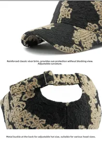 Detailed macro view of retro jacquard fabric and adjustable metal buckle on baseball cap