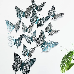 3D hollow butterfly wall stickers in blue gradient design on a white background