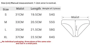Detailed size chart for women cotton sports panties showing waist and length measurements