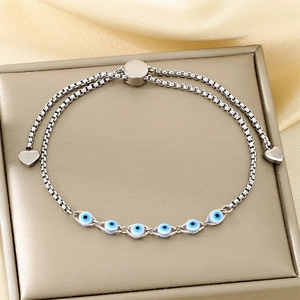 Adjustable evil eye stainless steel chain bracelet with heart charm on gift box