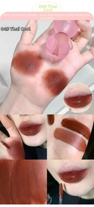 Detail view of matte lip mud 04 with red-brown shade and cute pink bear packaging