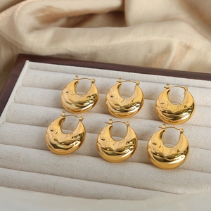Elegant gold-plated titanium chunky hoop earrings with embossed antler texture for women