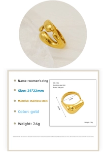 Macro shot of 18K gold plated stainless steel ring with irregular liquid metal texture