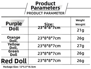 Detailed product dimensions and weight chart for glowing Halloween faceless gnome dolls