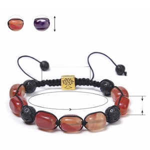 Handmade stone bead bracelet with tree of life charm and adjustable cord sizing details