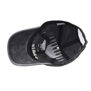 Detail view of washed cotton baseball cap interior featuring a metal buckle and PARIS embroidery