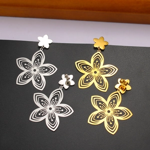 Elegant hollow flower earrings in silver and gold finish stainless steel jewelry