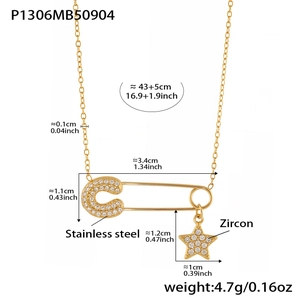 Detailed size specifications for 18k gold plated paperclip star pendant necklace