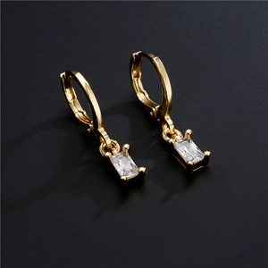 Copper Zircon Earrings With Rectangular Pendant Gold Plated Geometric Huggie Hoop Dangle For Women Fashion Jewelry