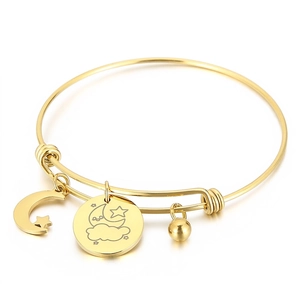 Celestial Star Moon Cloud Charm Adjustable Bangle Stainless Steel Jewelry For Women Mother Day Gift Chic