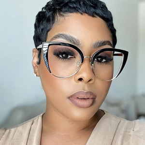 Cat Eye Anti-Blue Light Glasses Frames Vintage Metal Half Frame Fashion Clear Lens Eyewear For Women Elegant Stylish