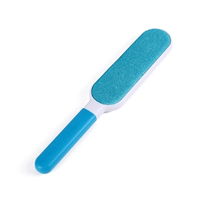 Manual static hair removal brush for clothes and pets with ergonomic blue handle