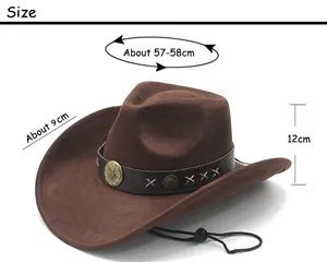 Guide des tailles indiquant 57-58cm de tour et 9cm de bord pour le chapeau de cowboy