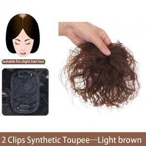 Synthetic hair toupee hairpiece for women light brown short curly hair top volume clip in