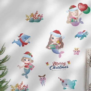 Christmas mermaid and sea creatures wall sticker set for living room decor