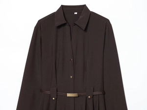 Deep brown shirt midi dress with button-down front, lapel collar, and matching slim belt