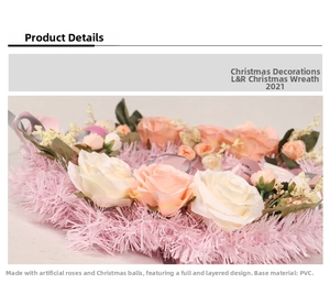Detail of faux rose wreath featuring silk flowers, green leaves, and a durable PVC base