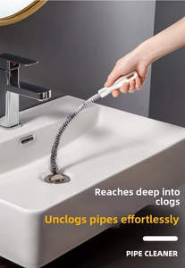 Manual pipe cleaning brush for removing hair and debris from bathroom sink drains