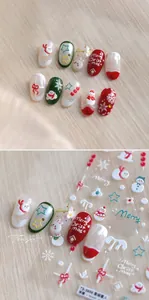 3D embossed Christmas nail stickers featuring snowman and snowflake patterns