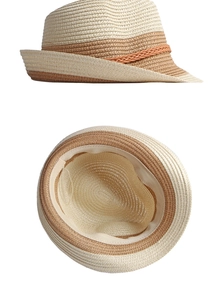 Detail view of foldable straw hat showing woven texture and inner stitching craftsmanship