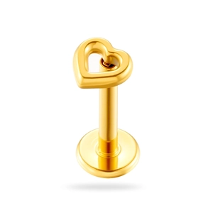 Polished gold hollow heart titanium flat-back stud earring for lip and ear piercing