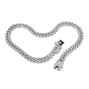 Miami Cuban link necklace in silver finish with pavé cubic zirconia arranged in a heart shape