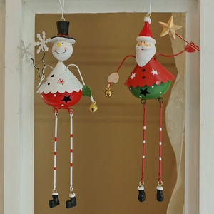 3D iron Santa Claus and snowman Christmas tree ornaments with long legs and bells