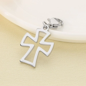 Polished silver hollow cross pendant with lobster clasp for keychain DIY accessory