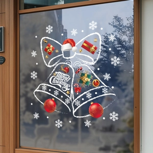 Christmas Window Static Stickers PVC Reusable Glass Decals Bell Snowflake Bow Shop Showcase Double Sided Decor