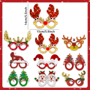 Lunettes de Fête en Papier Pailleté pour Noël Halloween Masque de Renne Père Noël Citrouille Chauve-Souris Accessoires Photo Festifs
