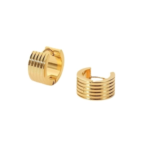 18K gold plated ribbed stainless steel hoop earrings with textured C-shape design