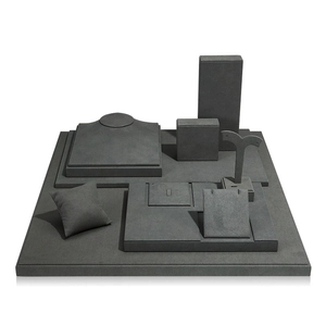 Professional grey microfiber jewelry display set including necklace stand and ring pads