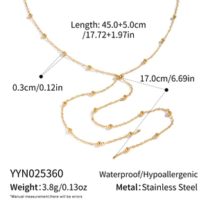 Tableau de mesures détaillé pour collier en Y en acier inoxydable doré avec dimensions