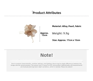 Spécifications détaillées d'une épingle à cheveux fleur vintage avec perles et tissu