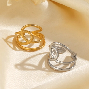 Bagues minimalistes multicouches croisées en acier inoxydable doré et argenté