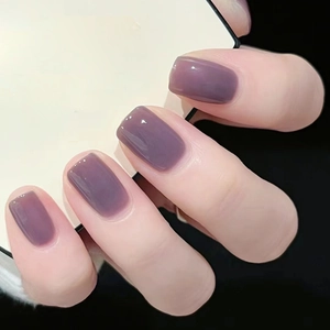 Purple Square Press On Nails Solid Color Glossy Artificial Nails ABS Material DIY Manicure For Women