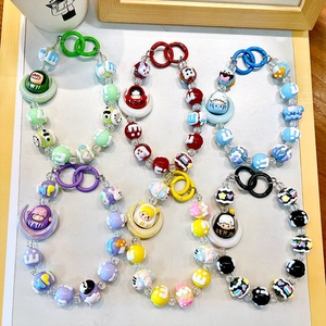 Colorful beaded phone charms with cute moon character pendants for bags and keys
