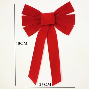 Large red velvet Christmas bow decoration for holiday home decor, 40cm height by 25cm width