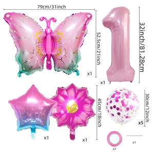 Kit ballons papillon rose avec chiffre 1 de 32 pouces et marguerite pour anniversaire