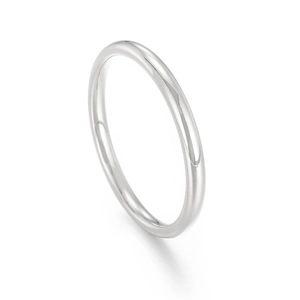 Minimalist 2mm silver stainless steel polished band ring for couples stacked set