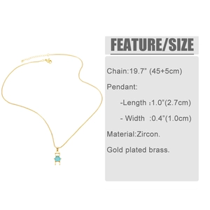Detail view of gold-plated brass necklace with blue zircon boy pendant dimensions