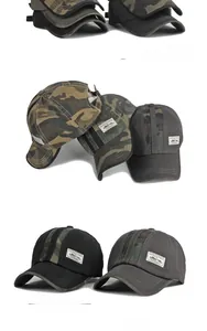 Dettaglio del cappello da baseball in cotone con toppa vintage e motivo mimetico