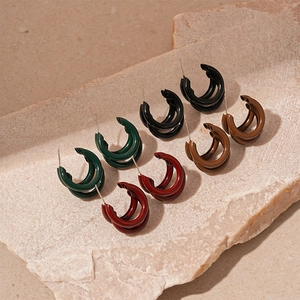 Boucles D'oreilles En Forme De C Multicouches Avec Tige En Argent Vintage Géométrique Alliage Peint Pour Femmes