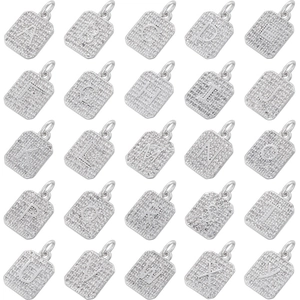 Set of 26 cubic zirconia square initial pendants in silver-tone metal finish